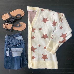 Cream & Rust Stars Button Up Sweater Cardigan
